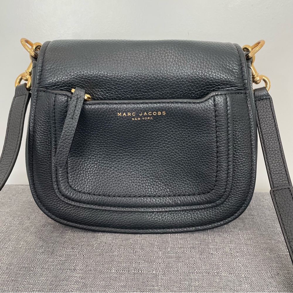 Marc Jacobs Black Pebbled Leather Crossbody Bag with Gold Hardware